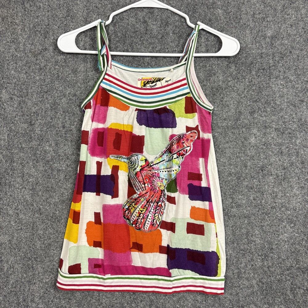 Desigual Girls Top  Size 11 - 12 Humming Bird Sequins Tank Multicolor